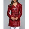 Slim Double-Breasted Belted Leather Coat - Rouge vineux M
