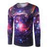 T-shirt Imprimé Galaxie 3D à Manches Longues - Violet Foncé 2XL