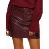 Pockets Design Belted Leather Mini Skirt - WINE RED S