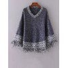 Ethnic Jacquard Tassels Sweater - BLUE ONE SIZE
