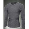 Slim Fit texturé en tricot Pull col V - gris foncé XL