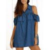 Découpez Out Flounce Mini Denim Dress - Bleu Toile de Jean S