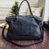 PU Leather Rivet Tassel Tote Handbag - BLACK 