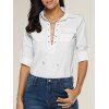 Lace Up Double Pocket Blouse - Blanc L