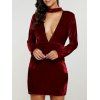 Velvet manches longues Cut Out Dress - Rouge foncé S