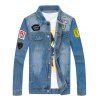 Button Up patché Scratched Ripped Denim Jacket - Bleu L