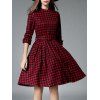 Manches 3/4 Plaid Belted Dress - Rouge vineux S