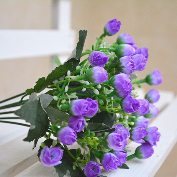 

15 Heads Real Touch Artificial Rose Bud Flower, Light purple