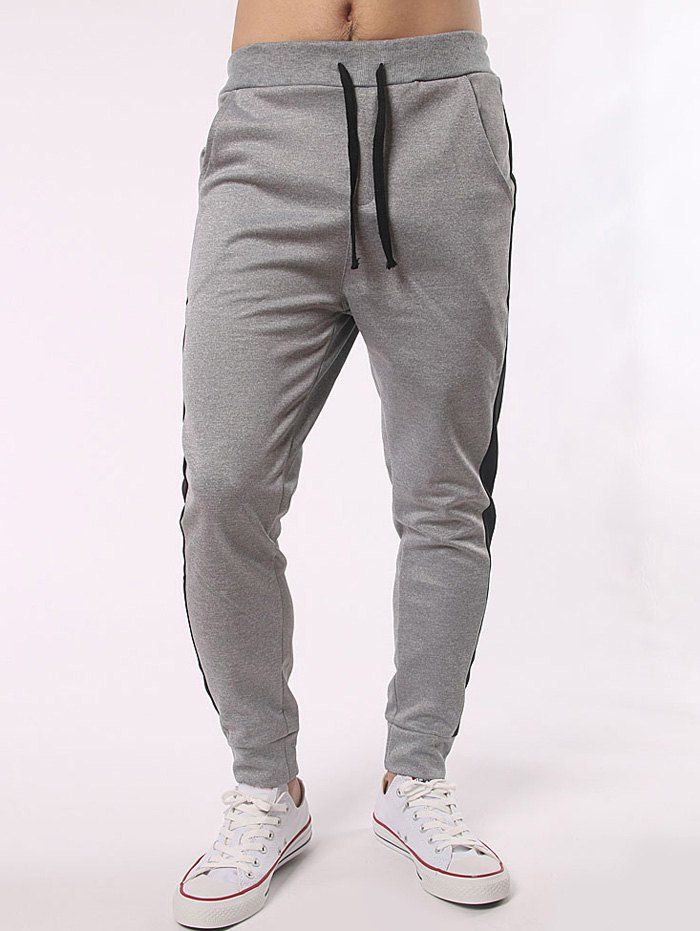 

Contrast Paneled Drawstring Joggers Pants, Light gray