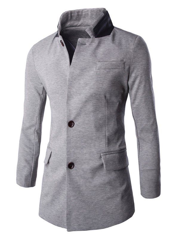 

Double Collar Flap Pocket Slim-Fit Coat, Light gray