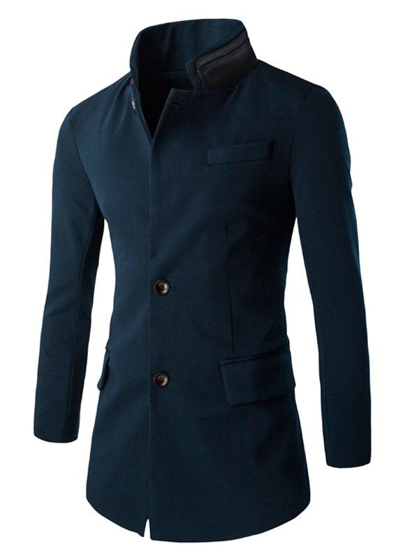 

Double Collar Flap Pocket Slim-Fit Coat, Cadetblue