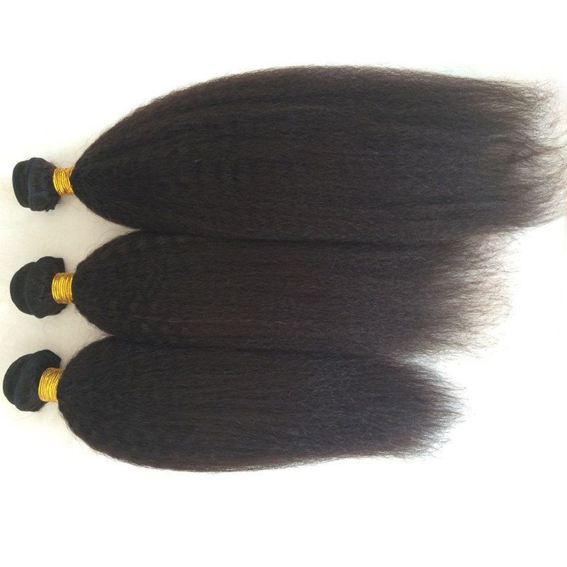 

3 Pcs Kinky Straight Pure Color 5A Remy Indian Hair Weaves, Black