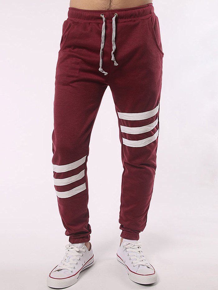 

Drawstring Stripe Insert Jogger Pants, Wine red