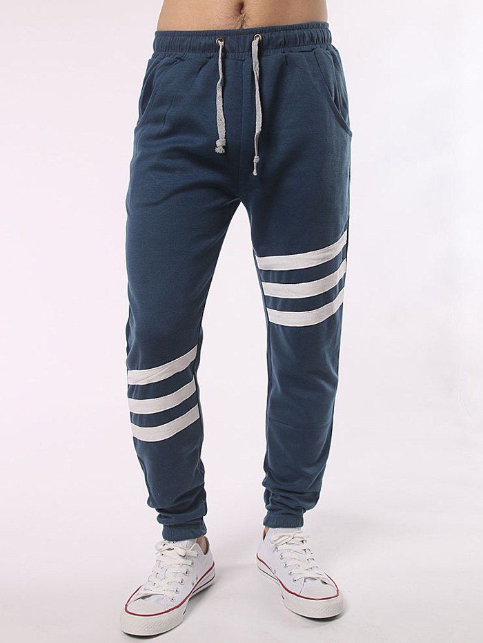 

Drawstring Stripe Insert Jogger Pants, Denim blue
