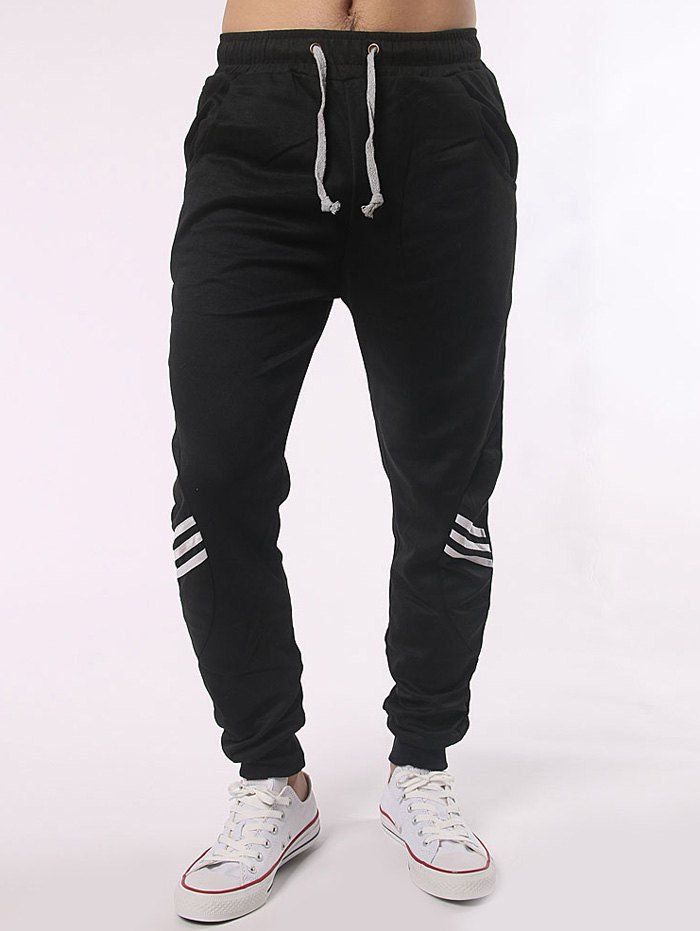 

Eyelet Stripe Paneled Drawstring Jogger Pants, Black
