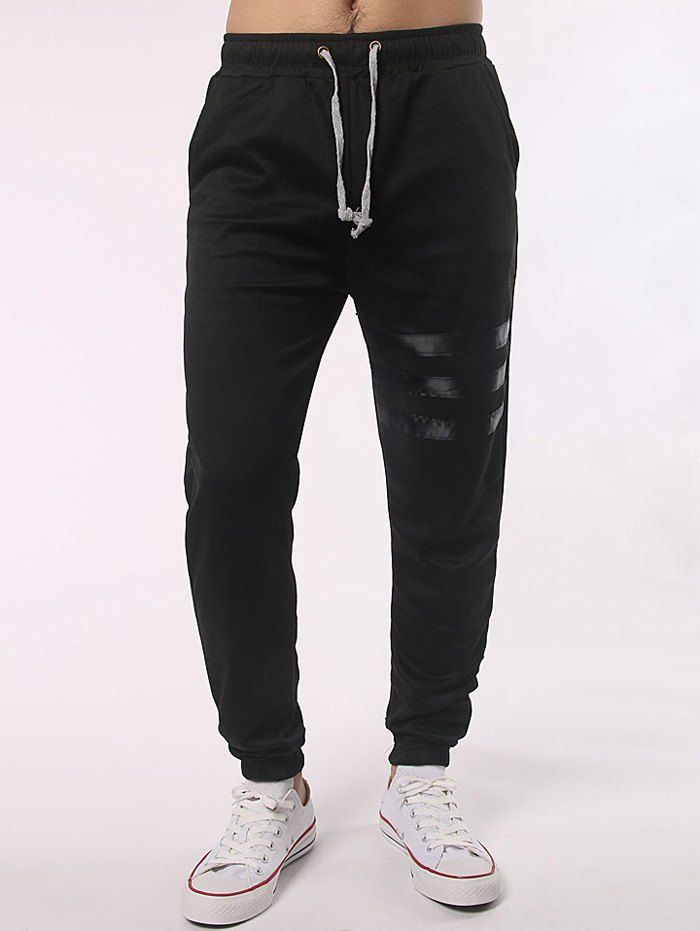 

Pocket Back Stripe Paneled Drawstring Jogger Pants, Black