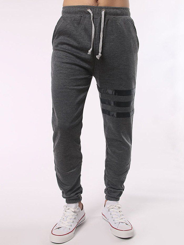 

Pocket Back Stripe Paneled Drawstring Jogger Pants, Deep gray