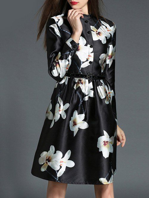 Belted Floral Robe chemise - Noir S