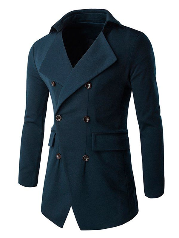 

Slim Double Breasted Flap Pocket Coat, Cadetblue