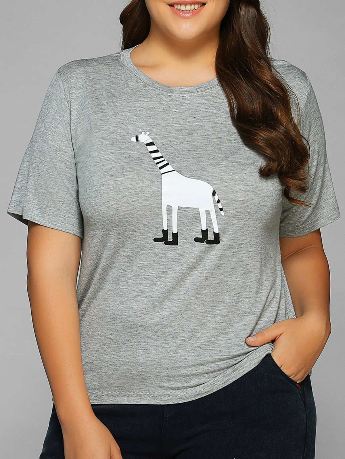 

Cartoon Applique Short Sleeves T-Shirt, Gray