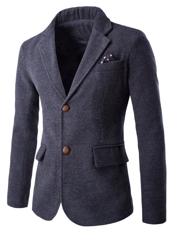 

Contrast Button Back Slit Wool Blend Blazer, Deep gray