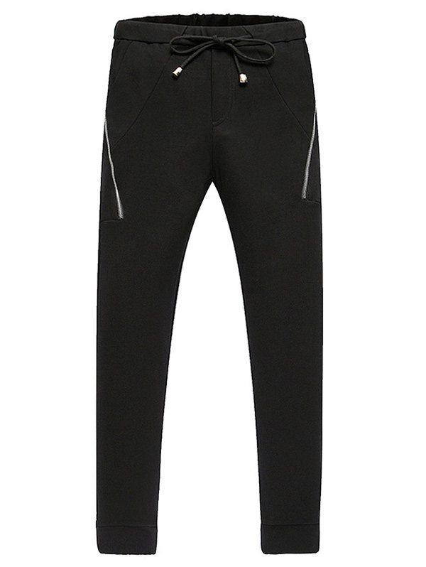 

Lace-Up Beem Feet Zipper Embellished Jogger Pants, Black