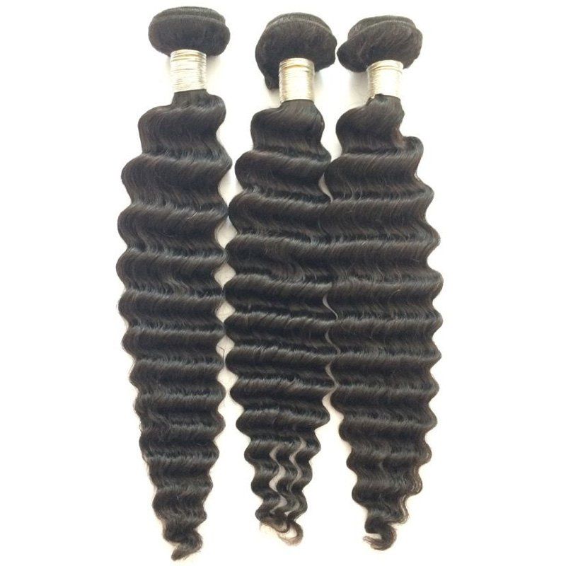 

3 Pcs Pure Color 5A Remy Deep Wave Indian Hair Weaves, Black
