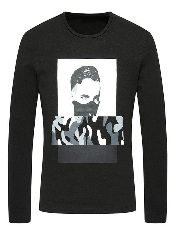 

Long Sleeves Figure Print T-Shirt, Black