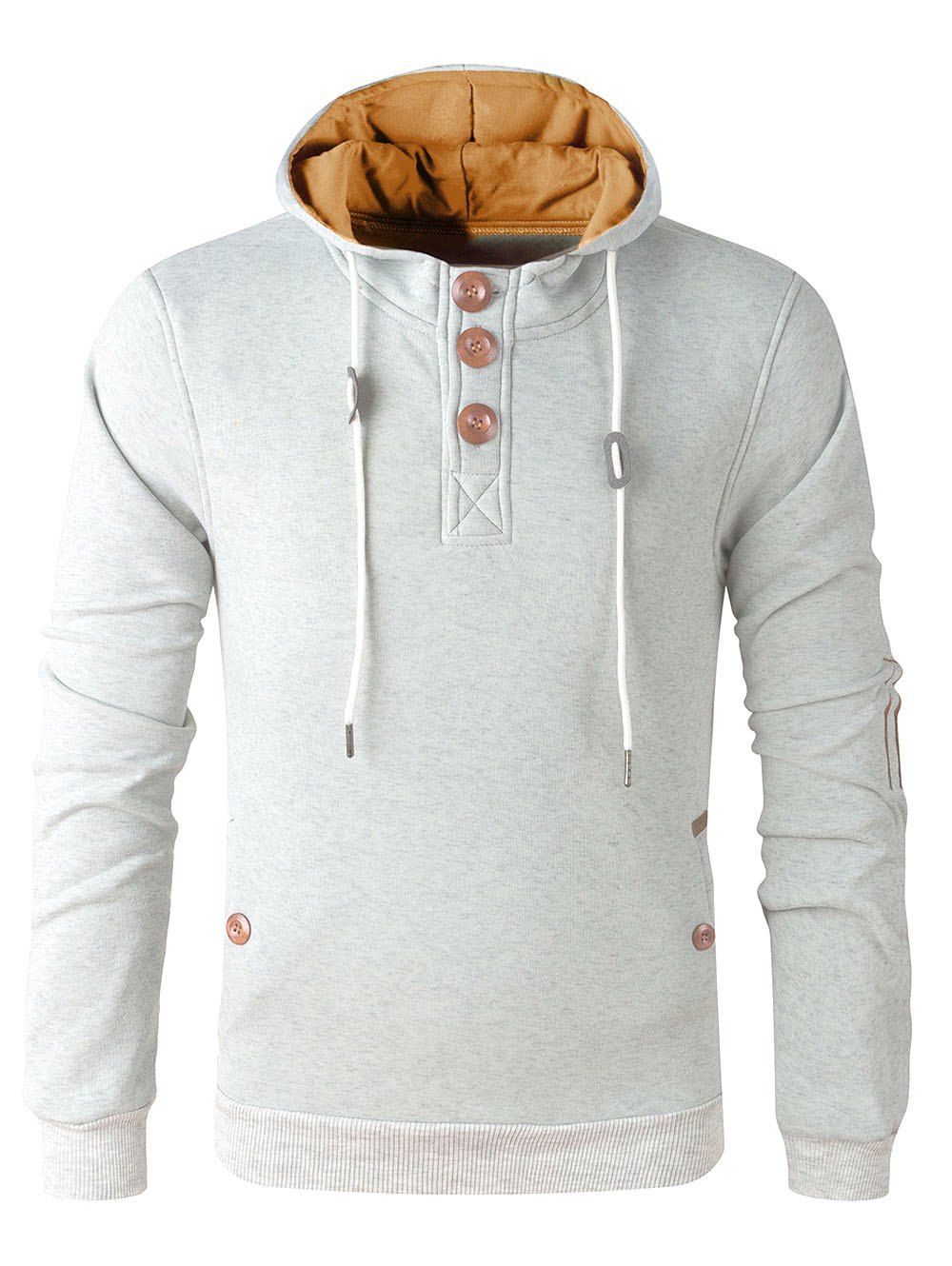 

Long Sleeve Elbow Patch Drawstring Pullover Hoodie, White grey