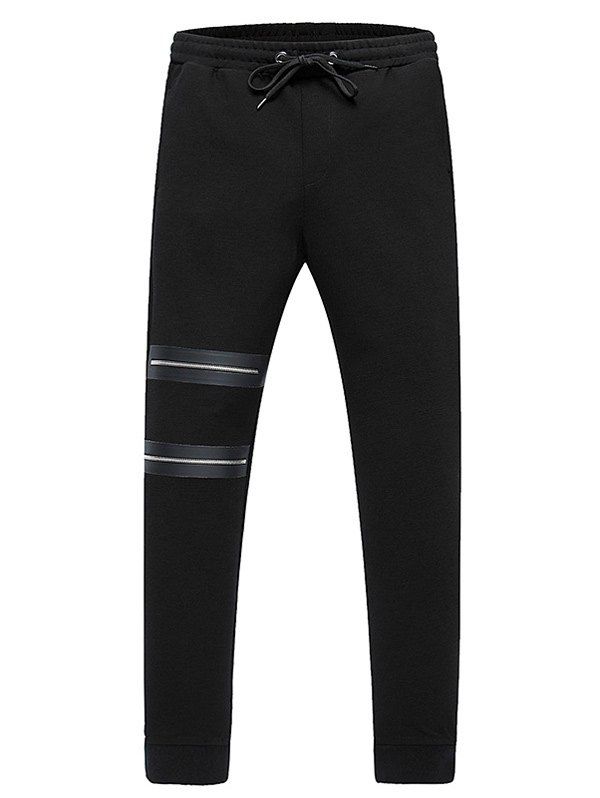 

Lace-Up Beem Feet Zippers Embellished Jogger Pants, Black
