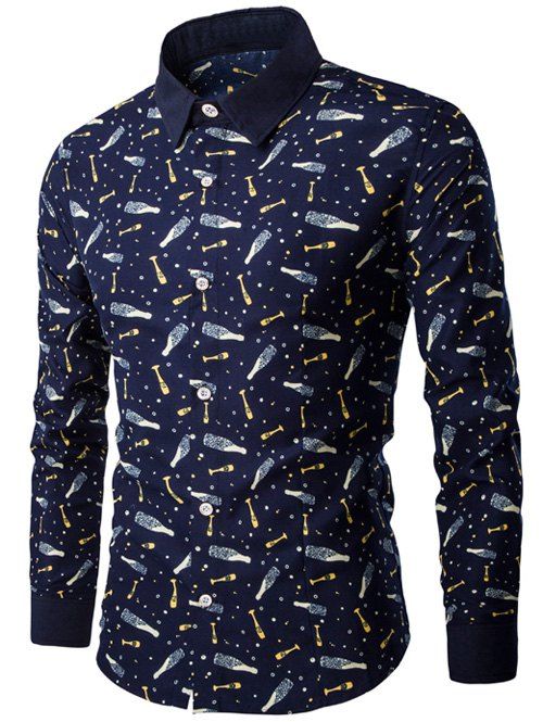 

All-Over Bottle Pattern Long Sleeve Shirt, Yellow