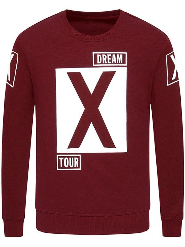 

Crew Neck Long Sleeve Graphic Printed Sweatshirt, Wine red