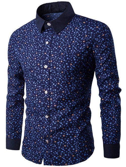 

Bubble Print Long Sleeve Contrast Collar Shirt, Cadetblue