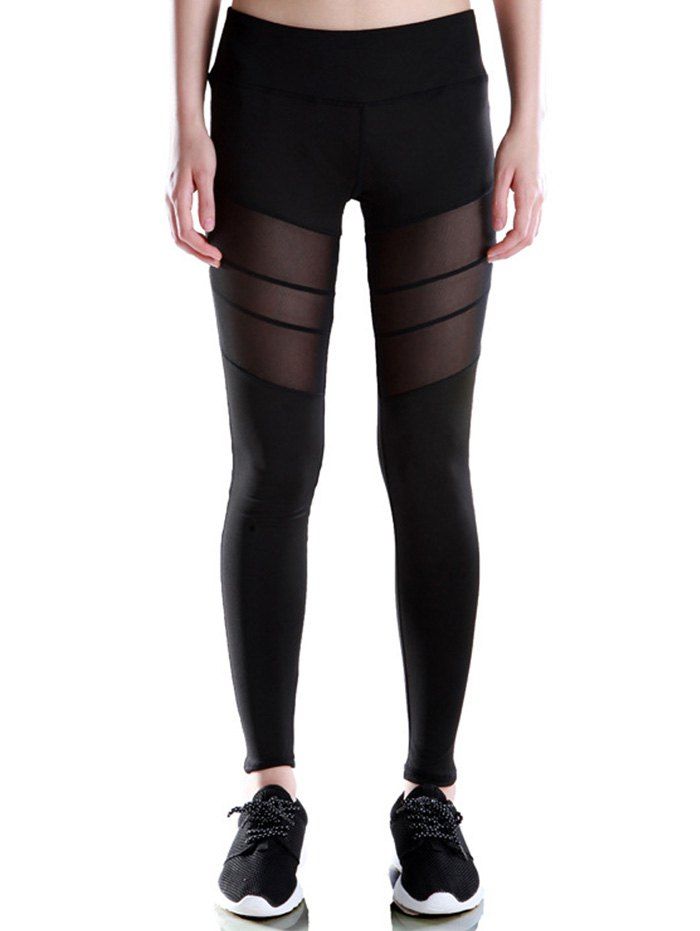 

Voile Patched Stretchy Sport Leggings, Black