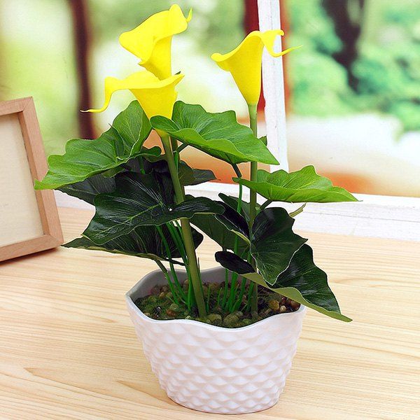 

PU Real Touch Artificial Calla Flower Bonsai, Yellow