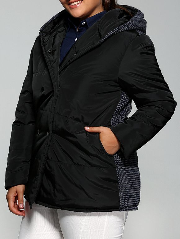 Manteau à capuchon à mailles tricotées à double taille - Noir XL