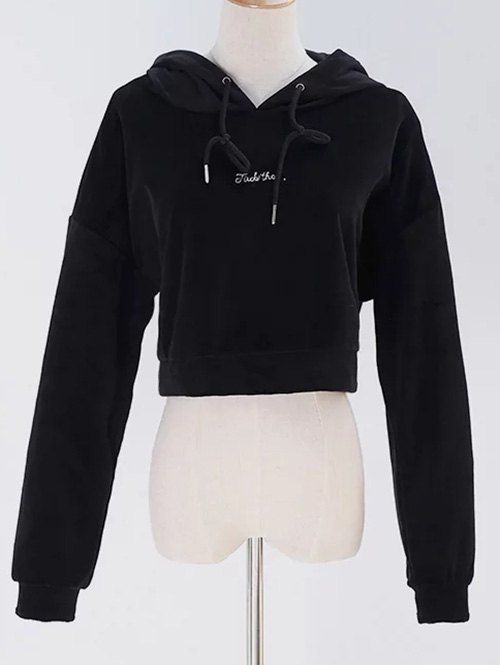 

Cropped Pullover Velvet Hoodie, Black
