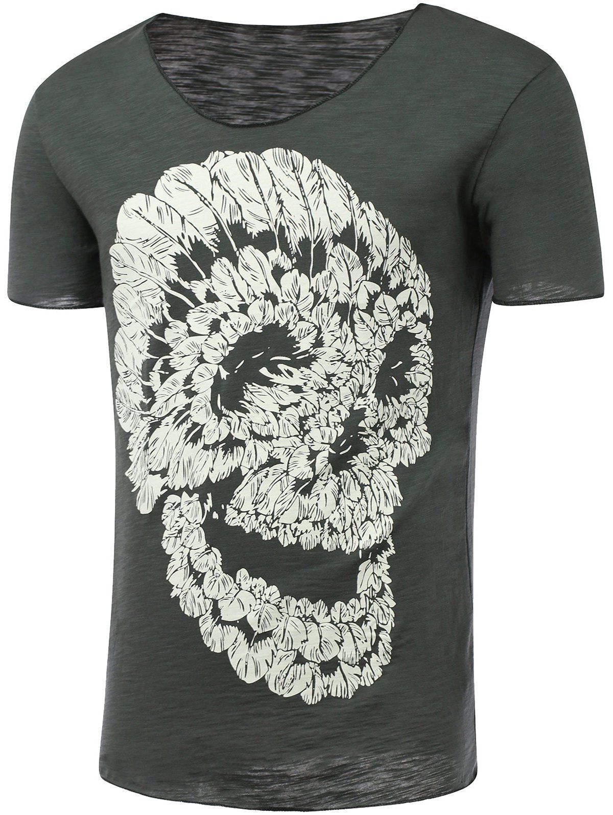 

Short Sleeve Skull Print Round Neck T-Shirt, Deep gray