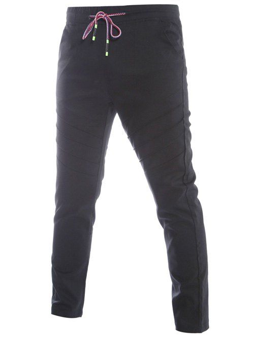 

Spliced Design Lace-Up Moto Pants, Black