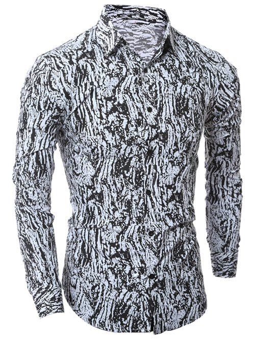 

Turn-Down Collar Camouflage Printed Shirt, Black