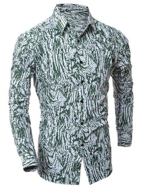 Chemise avec Col Rabattu à Imprimé Camouflage - Vert M