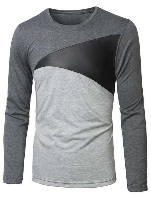 

Round Neck Long Sleeve Paneled T-Shirt, Deep gray