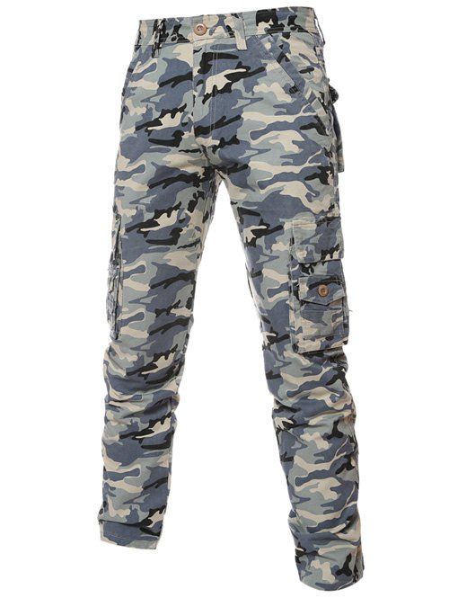 Zipper Fly poches Camouflage Motif Pantalon cargo - Bleu 30