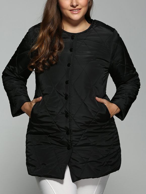 Manteau Grande Taille Design avec Poche - Noir 3XL