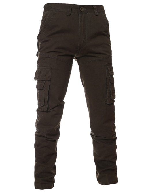 

Zipper Fly Simple Pockets Cargo Pants, Coffee