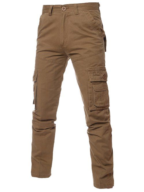 Zipper Fly poches simples Pantalon cargo - Kaki Foncé 36
