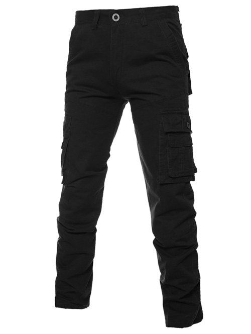 

Zipper Fly Simple Pockets Cargo Pants, Black