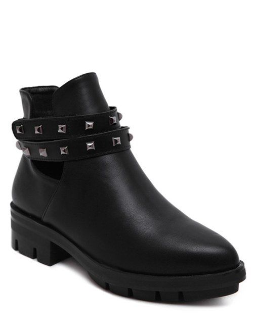 

Pointed Toe Zipper Rivets Ankle Boots, Black