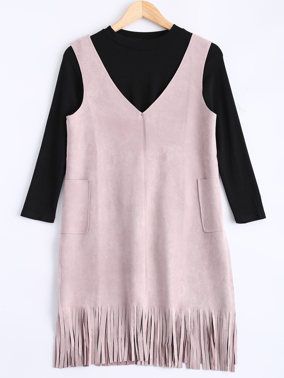 

Faux Suede Fringed Dress and Stretchy Knitwear, Pink