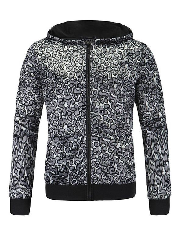 Leopard Print Zip Up Sweatshirt à capuche - Gris M